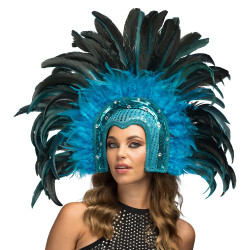 Velká čelenka Samba z peří tyrkysová